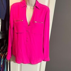 Express Vibrant Pink Portofino  Blouse with Gold Accents